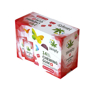 Hempfy - Hemp Gum Box Red (Goji Berry Ginger Flavor), Boîte de 14 sachets contenant chacun 11 gommes